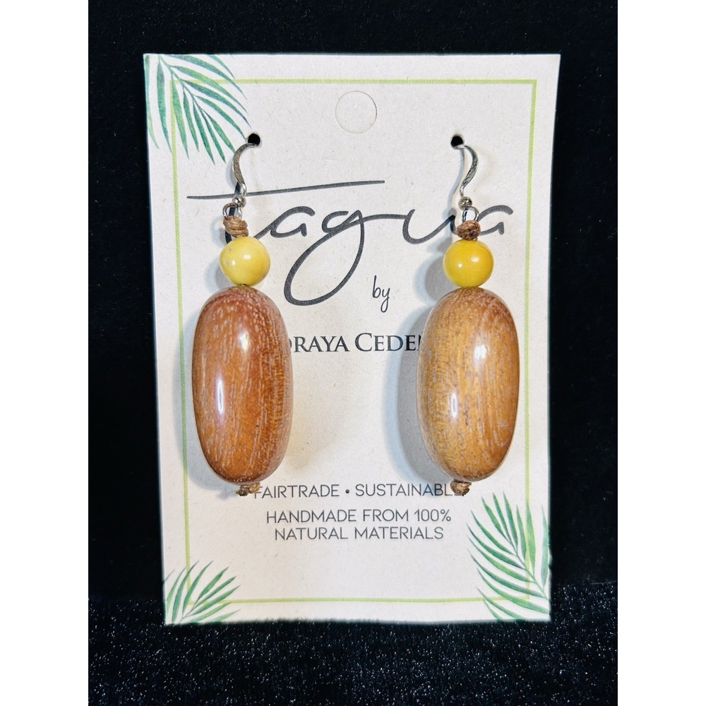 Tagua Nut Earrings Yellow & Brown Unique Gift Handmade 100% Natural Ecuador L22